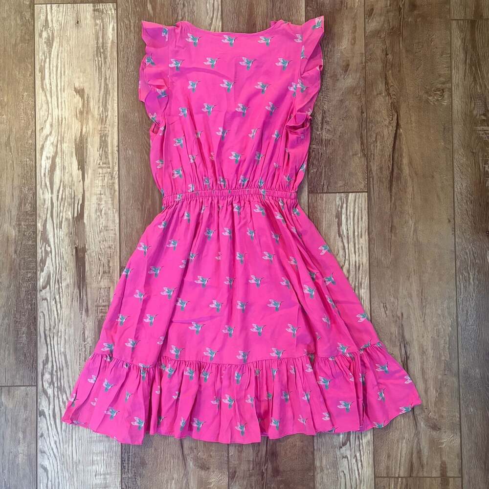 Kate Spade Silk Hummingbird Ruffle Dress Pink Womens 4 - Picture 5 of 7
